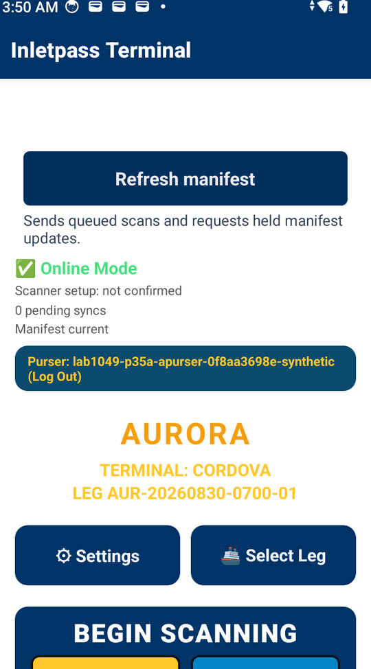Android boarding scanner dashboard