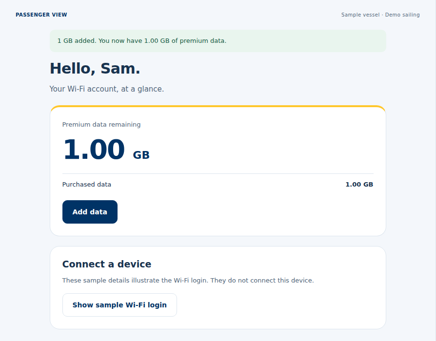 Actual browser demo sample passenger balance