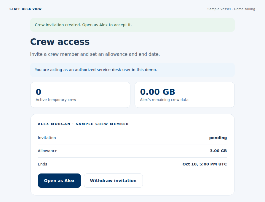 Public simulation of the crew invitation workflow also available in the private evaluation